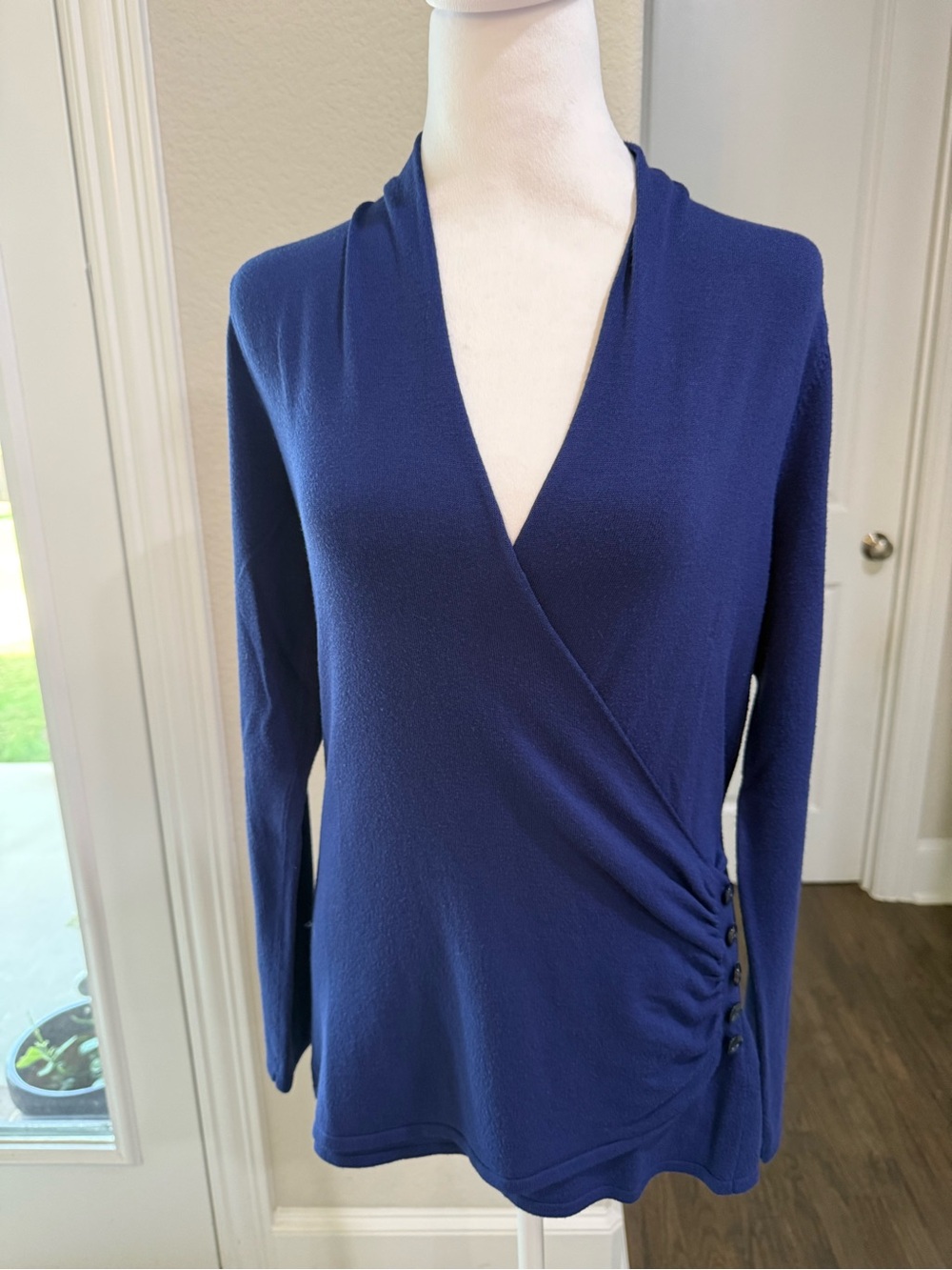 Apt. 9 Deep Blue Wrap-Style Long Sleeve Blouse - Picture 1 of 10